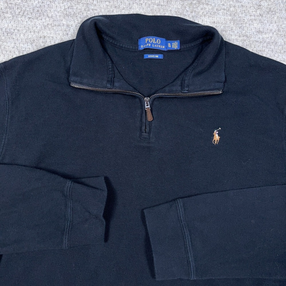 Polo Ralph Lauren Sweater Men XL Black Pullover Quarter Zip Estate Rib Flesh - Picture 4 of 13